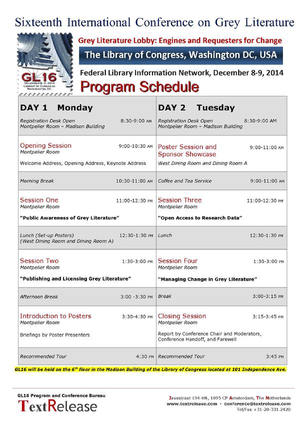 GL16 Program Schedule